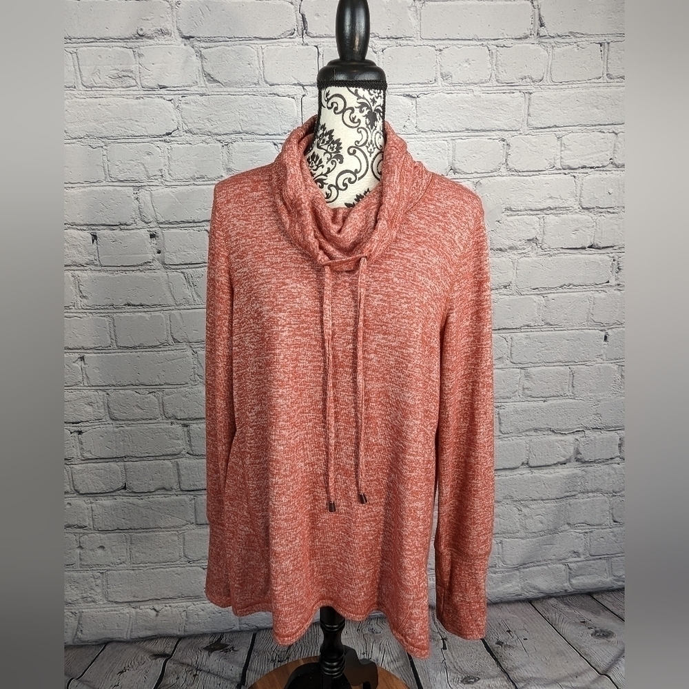 Cable & Gauge women's long sleeve stretch knit top draw string collar sz xl bb19